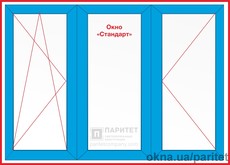 Трехстворчатое поворотно откидное - глухое - левое поворотное окно 